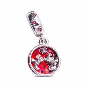 925 Sterling Silver MICKEY MOUSE & MINNIE MOUSE LOVE AND KISSES DANGLE CHARM